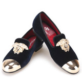 Fashion Handmade Medusa Top and Metal Toe Men Velvet Dress shoes Men Luxurious Prom and Banquet Loafers Plus Size Men's Flats