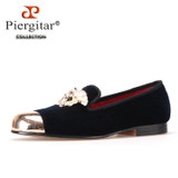 Fashion Handmade Medusa Top and Metal Toe Men Velvet Dress shoes Men Luxurious Prom and Banquet Loafers Plus Size Men's Flats