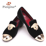 Fashion Handmade Medusa Top and Metal Toe Men Velvet Dress shoes Men Luxurious Prom and Banquet Loafers Plus Size Men's Flats