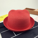 Fashion Girls Boys Straw Hats Summer Baby Sun Hat Lovely Children Solid Floppy Cat Ears Decor Cap JL