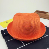 Fashion Girls Boys Straw Hats Summer Baby Sun Hat Lovely Children Solid Floppy Cat Ears Decor Cap JL
