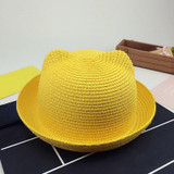 Fashion Girls Boys Straw Hats Summer Baby Sun Hat Lovely Children Solid Floppy Cat Ears Decor Cap JL