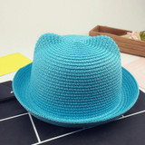Fashion Girls Boys Straw Hats Summer Baby Sun Hat Lovely Children Solid Floppy Cat Ears Decor Cap JL