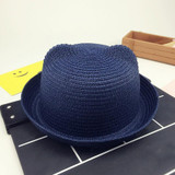 Fashion Girls Boys Straw Hats Summer Baby Sun Hat Lovely Children Solid Floppy Cat Ears Decor Cap JL