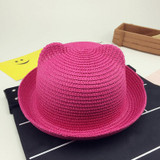 Fashion Girls Boys Straw Hats Summer Baby Sun Hat Lovely Children Solid Floppy Cat Ears Decor Cap JL