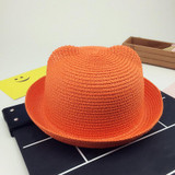 Fashion Girls Boys Straw Hats Summer Baby Sun Hat Lovely Children Solid Floppy Cat Ears Decor Cap JL
