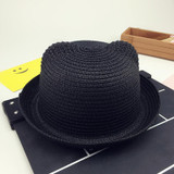 Fashion Girls Boys Straw Hats Summer Baby Sun Hat Lovely Children Solid Floppy Cat Ears Decor Cap JL