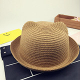 Fashion Girls Boys Straw Hats Summer Baby Sun Hat Lovely Children Solid Floppy Cat Ears Decor Cap JL