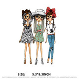 Fashion Girls Clothes Patches Stickers Household Iron-on Heat Transfer DIY Decoration Appliqued Parches for Top Coat Tote