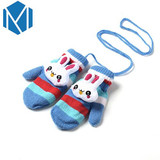 Fashion Girls Boy Cartoon Gloves Kids Children Warm Lanyard Luvas Mitten Cute Whole Covered Finger Gloves Rabbit Bear Soft Glove