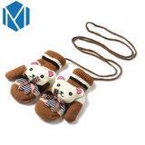 Fashion Girls Boy Cartoon Gloves Kids Children Warm Lanyard Luvas Mitten Cute Whole Covered Finger Gloves Rabbit Bear Soft Glove