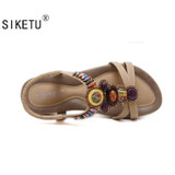 SIKETU Size 42-45 New National Women Sandals Bohemia Flats Beaded Size Foreign Trade Shoes Summer Shoes Women Shoes Hot Sell