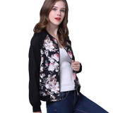 SIF Women Fashion Stand Collar Long Sleeve Zipper Floral Printed Bomber Jacket Autumn New Girls Basic Coat Outerwear HOT GIFT
