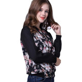 SIF Women Fashion Stand Collar Long Sleeve Zipper Floral Printed Bomber Jacket Autumn New Girls Basic Coat Outerwear HOT GIFT