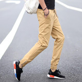 Side Zipper Slim Fit Hip Hop Jogger Pants Men's Summer Casual Cotton Trousers Male Khaki Cuffed Pants M-4XL