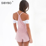 Sibybo Womens Jumpsuit 2017 Casual Sleeveless Summer Short Playsuit Overalls Sexy Open Back Beach Combinaison Femme Rompers