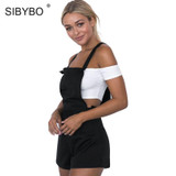 Sibybo Womens Jumpsuit 2017 Casual Sleeveless Summer Short Playsuit Overalls Sexy Open Back Beach Combinaison Femme Rompers