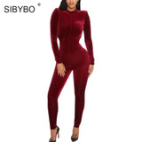 SIBYBO Women Rompers Sexy Velvet Backless Bodycon Jumpsuit Long Sleeve Overalls Bodysuit Winter Party Club Tights Slim Jumpsuits