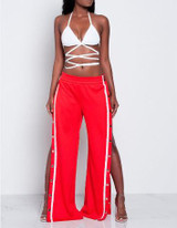 Sibybo Wide Leg Pants Side Split High Waist  Trousers Women 2017 Summer  Fashion  Casual Black Boho  Sexy Pants Women