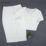 Sibybo Winter Autumn Dress 2 Piece Set Knitted Button White Women Sexy Crop Bodycon Party Dresses Two Pieces Outfits Vestidos