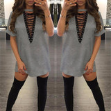 Sibybo Summer T Shirt Dress 2017 Women Deep V Neck Lace Up Sexy Bodycon Bandage Party Dresses Casual T-Shirt Dress Vestidos Sibybo Summer T Shirt Dress 2017 Women Deep V Neck Lace Up Sexy Bodycon Bandage Party Dresses Casual T-Shirt Dress Vestidos