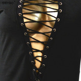 Sibybo Summer T Shirt Dress 2017 Women Deep V Neck Lace Up Sexy Bodycon Bandage Party Dresses Casual T-Shirt Dress Vestidos Sibybo Summer T Shirt Dress 2017 Women Deep V Neck Lace Up Sexy Bodycon Bandage Party Dresses Casual T-Shirt Dress Vestidos