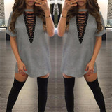Sibybo Summer T Shirt Dress 2017 Women Deep V Neck Lace Up Sexy Bodycon Bandage Party Dresses Casual T-Shirt Dress Vestidos Sibybo Summer T Shirt Dress 2017 Women Deep V Neck Lace Up Sexy Bodycon Bandage Party Dresses Casual T-Shirt Dress Vestidos
