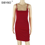 Sibybo Spaghetti Strap Backless Sexy Dress 2018 Mini Simple Bodycon Dress Women Hot Club Slim Fit Short Party Dress Vestidos