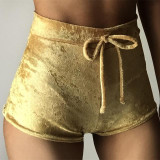 Sibybo Sexy Velvet Women Shorts 2016 6 Colors New Fashion High Waist Lace Up shorts Autumn Winter Mini Skinny Shorts Plus Size