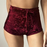 Sibybo Sexy Velvet Women Shorts 2016 6 Colors New Fashion High Waist Lace Up shorts Autumn Winter Mini Skinny Shorts Plus Size