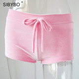 Sibybo Sexy Velvet Women Shorts 2016 6 Colors New Fashion High Waist Lace Up shorts Autumn Winter Mini Skinny Shorts Plus Size