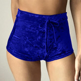 Sibybo Sexy Velvet Women Shorts 2016 6 Colors New Fashion High Waist Lace Up shorts Autumn Winter Mini Skinny Shorts Plus Size