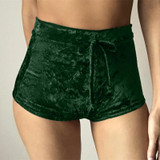 Sibybo Sexy Velvet Women Shorts 2016 6 Colors New Fashion High Waist Lace Up shorts Autumn Winter Mini Skinny Shorts Plus Size