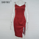 Sibybo Sexy Party Women Dress 2017 New Spring Summer  Deep V  Neck  Silk Stain Sleeveless  Bodycon Bandage Beach Dress Vestidos Sibybo Sexy Party Women Dress 2017 New Spring Summer  Deep V  Neck  Silk Stain Sleeveless  Bodycon Bandage Beach Dress Vestidos