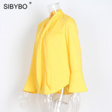 Sibybo Long Sleeve Cotton Women Blouses Autumn New Drawstring V-Neck Ruffles Elegant Women Tops Flare Sleeve Casual Blouse Shirt