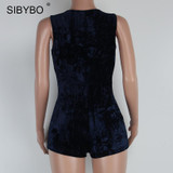 SIBYBO Autumn Winter Deep V Neck Velvet Playsuit Women Elegant Evening Party Club Bodysuit Sexy Bodycon Rompers Womens Jumpsuits