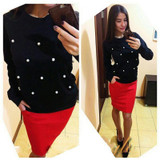 Shyloli 2017 pearls beading womens Sweatshirts Women fashion elegant Casual Autumn winter Outfit Long Sleeve O-Neck Pullover Top