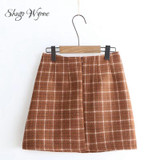 Shugo Wynne Mori Girl Skirts 2017 Autumn Winter New Women Kawaii Bear Plaid Pocket Pack Hip Slim Woolen Skirt A-line Skirt