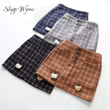 Shugo Wynne Mori Girl Skirts 2017 Autumn Winter New Women Kawaii Bear Plaid Pocket Pack Hip Slim Woolen Skirt A-line Skirt