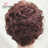 Short Soft Tousled Curls Dark Auburn Full Synthetic Wigs Women's Wig