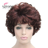 Short Soft Tousled Curls Dark Auburn Full Synthetic Wigs Women's Wig
