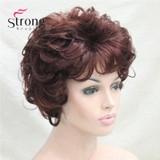 Short Soft Tousled Curls Dark Auburn Full Synthetic Wigs Women's Wig