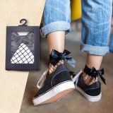 Short Socks Ruffle Fishnet Ankle High Mesh Lace Big Bowknot Women Sock Meias Femininas