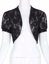 Short Sleeve Women Jacket 2017 Womens Ladies Cropped Shrug Black White Extra Short Open Stitch New Fashion Lace Bolero Outerwear