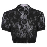 Short Sleeve Women Jacket 2017 Womens Ladies Cropped Shrug Black White Extra Short Open Stitch New Fashion Lace Bolero Outerwear