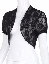 Short Sleeve Women Jacket 2017 Womens Ladies Cropped Shrug Black White Extra Short Open Stitch New Fashion Lace Bolero Outerwear
