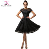 Short Sleeve Black Lace Cocktail Dresses Grace Karin Vestidos De Coctel 2017 Cocktail Party Dresses Mother of the Bride Dress