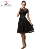 Short Sleeve Black Lace Cocktail Dresses Grace Karin Vestidos De Coctel 2017 Cocktail Party Dresses Mother of the Bride Dress