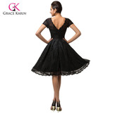 Short Sleeve Black Lace Cocktail Dresses Grace Karin Vestidos De Coctel 2017 Cocktail Party Dresses Mother of the Bride Dress