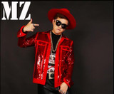 New pattern male stage performance costumes red sequins personality jacket dj jazz coat outfit for singer dancer show nightclub